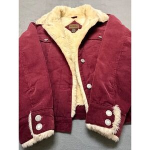Austin Clothing Co Burgundy Corduroy Sherpa Lined Trucker Jacket Womens L